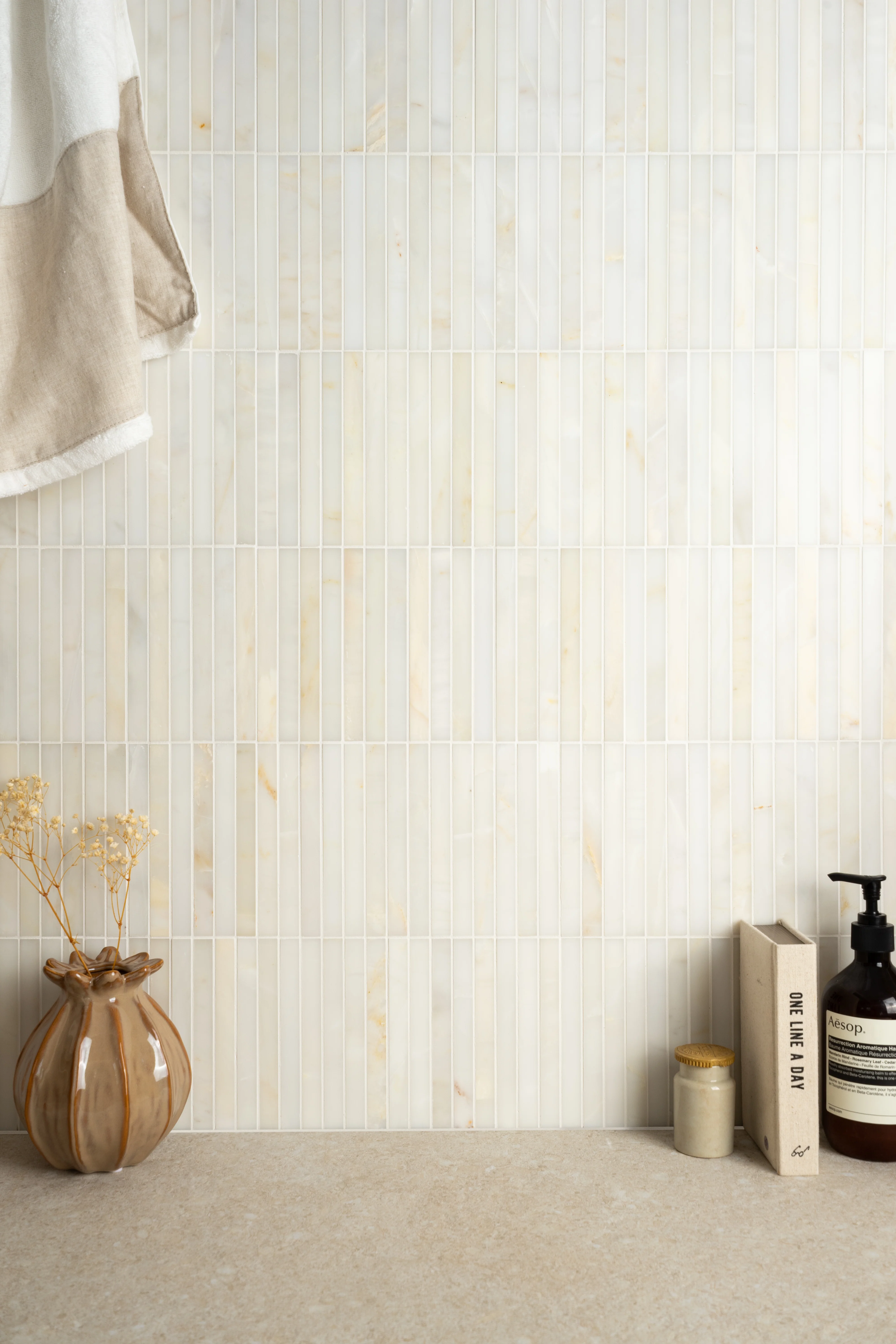 Carrara Oro Honed Marble Stick Mosaic Tiles
