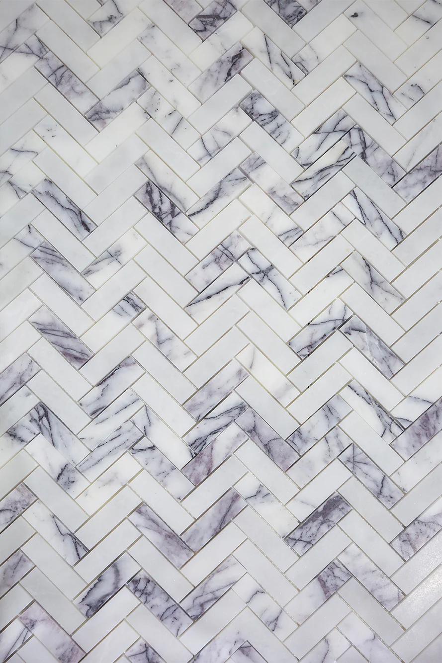Carrara Viola Dusk Honed Marble Herringbone Mosaic - Image 2