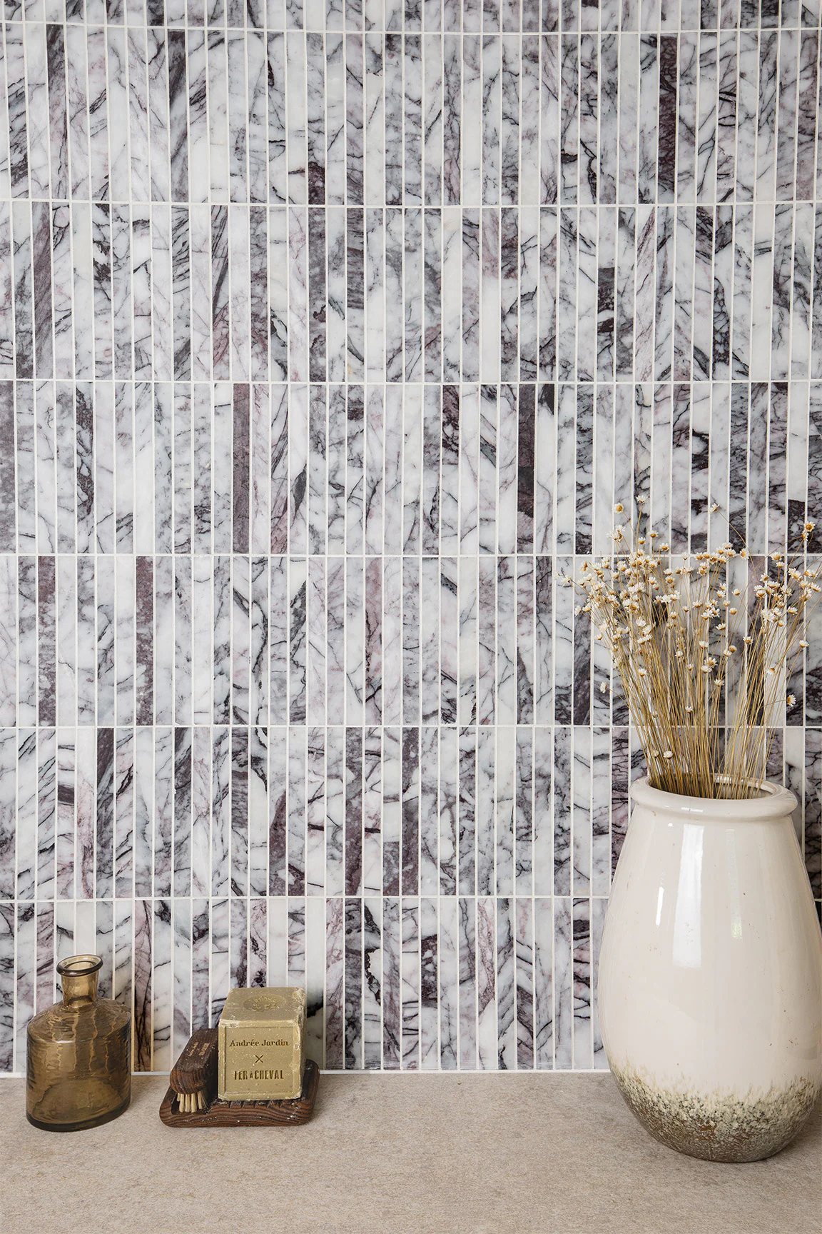 Carrara Viola Dusk Honed Marble Stick Mosaic Tiles