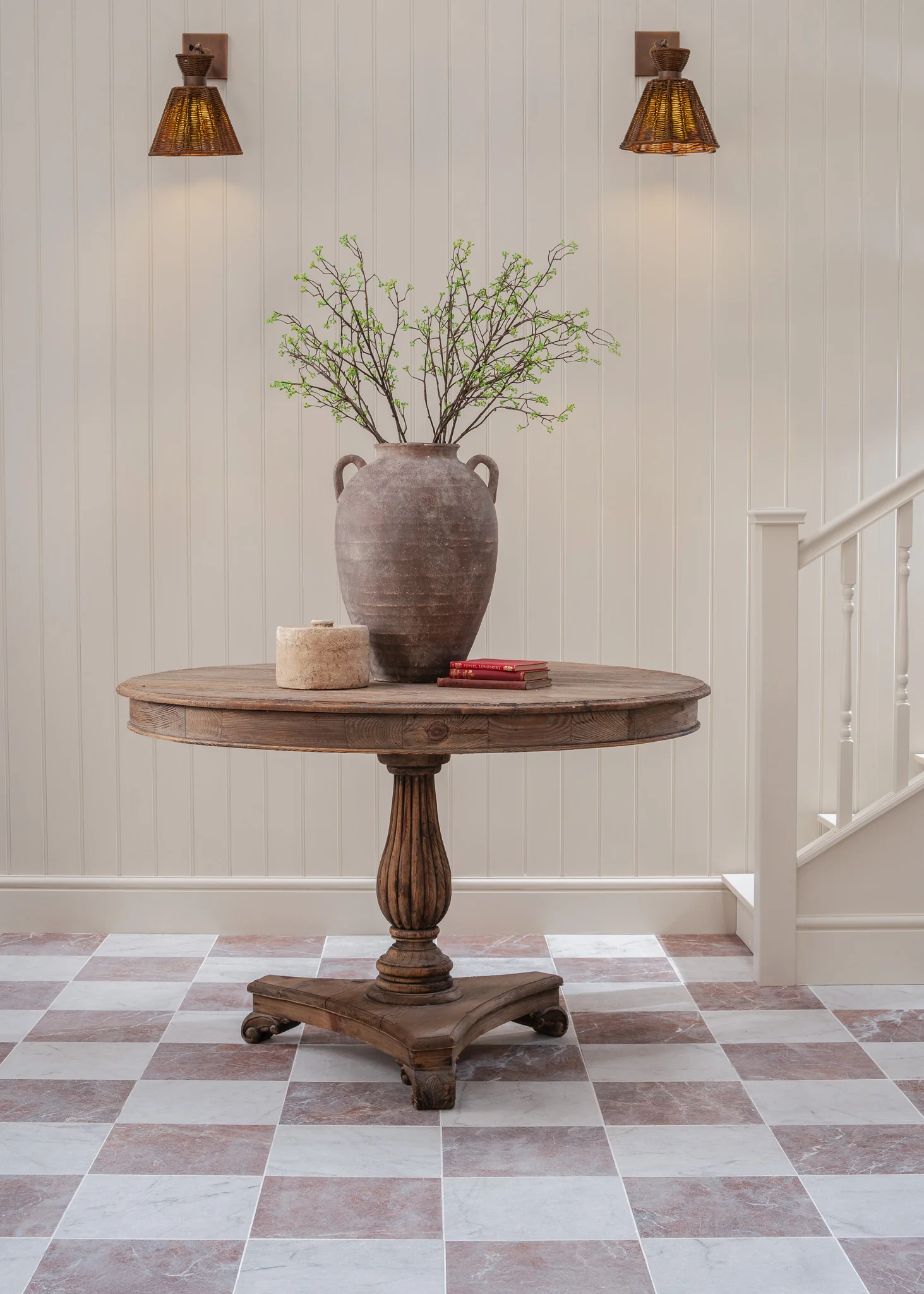 Chalfont Antiqued Red and White Marble Effect Chequerboard - Image 5