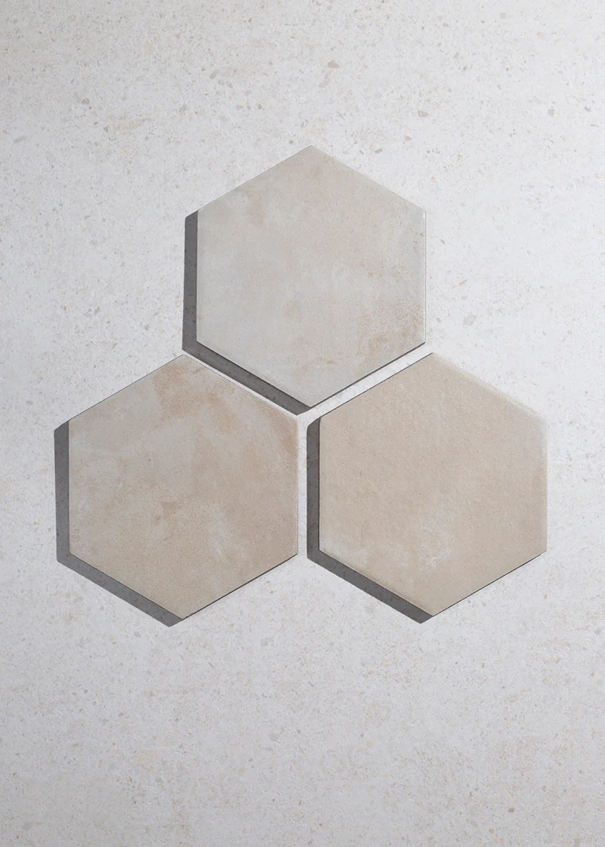 Oliva Crema Hexagon Terracotta Effect Tiles - Image 2